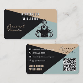 Cartão De Visita QRcode Charcoal Areia Teal Personal Trainer Modern