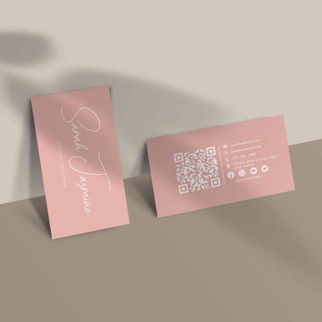 Cartão De Visita Qrcode Elegível Elegante Rosa Minimalista (Criador carregado)