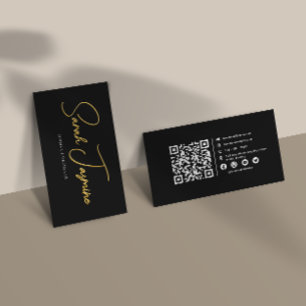 Cartão De Visita Qrcode Elegível Elegível Preto e Dourado