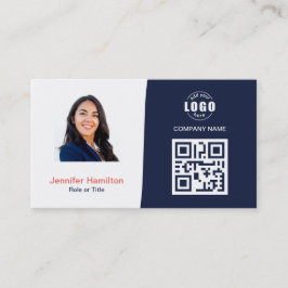 Cartão De Visita QRCode personalizado profissional Foto azul escuro