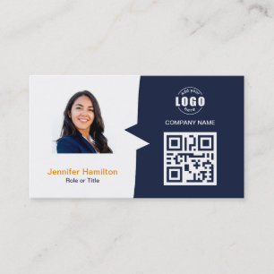Cartão De Visita QRCode personalizado profissional Foto azul escuro