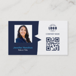 Cartão De Visita QRCode personalizado profissional Foto Dark Blue B