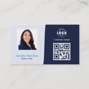 Cartão De Visita QRCode personalizado profissional Foto Dark Blue B