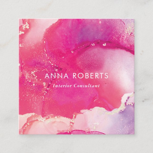 Cartão de visita quadrada rosa-tinta (Frente)