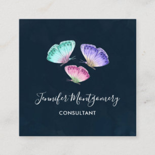 Cartão De Visita Quadrado 3 Borboletas Coloridas de Pastel Aquoso