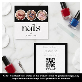 Cartão De Visita Quadrado 3 Unhas Foto Código QR Sociais Preto e Branco