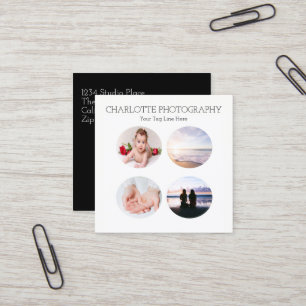 Cartão De Visita Quadrado 4 fotografias em preto e branco moderno Quadrado