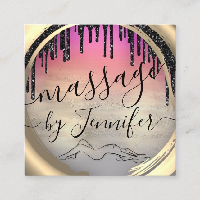 Cartão De Visita Quadrado 6 Punhos Massagem Spa Wellness Studio Rosa Dourado (Frente)