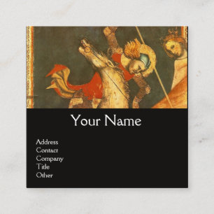 Cartão De Visita Quadrado A Batalha de George santo, Dragão Monograma Negro