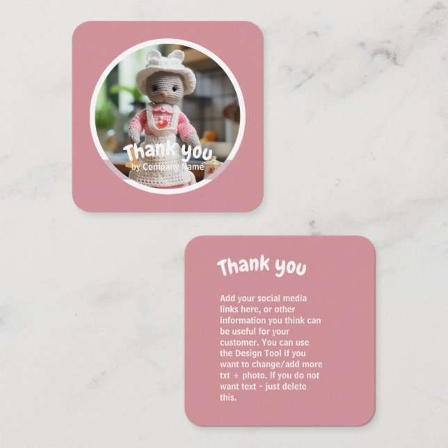 Cartão De Visita Quadrado A cozinha da crochê rosa Obrigado (Frente/Verso)