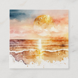 Cartão De Visita Quadrado A Série Praia Aquarela Design 1