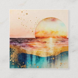 Cartão De Visita Quadrado A Série Praia Aquarela Design 3