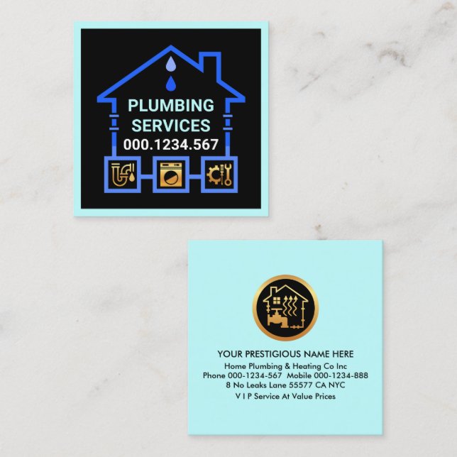 Cartão De Visita Quadrado Abandono De Água Azul (Frente/Verso)