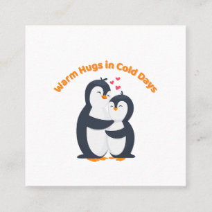 Cartão De Visita Quadrado Abraço de Pinguim Fofo – Amor de Inverno