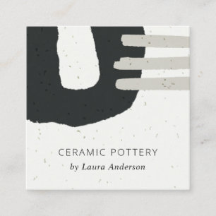 CARTÃO DE VISITA QUADRADO ABSTRACT CERAMIC TEXTURE BLACK GREY CHIC SPECKLED