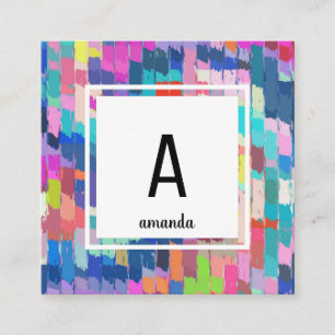 Cartão De Visita Quadrado Abstrato acrílico - Modelo de Traços de Pincel d