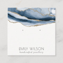 Cartão De Visita Quadrado Abstrato Agate Marinho  - Tela azul Dourada do ret