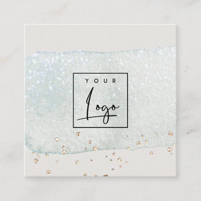 Cartão De Visita Quadrado Abstrato Aqua Azul Pincel Azul Rolha Aquarela Logo (Frente)