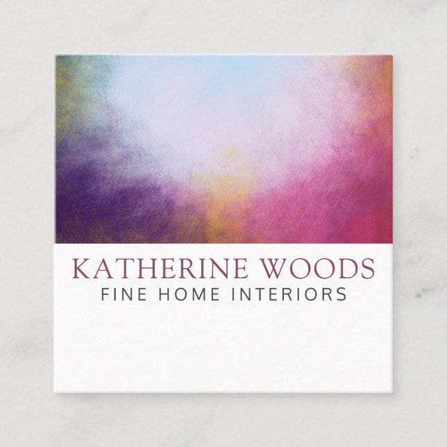 Cartão De Visita Quadrado Abstrato Art Pintura Designer Interior Violeta Ver (Frente)