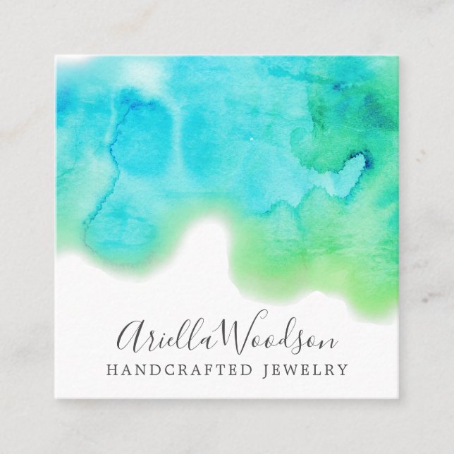 Cartão De Visita Quadrado Abstrato Azul, Verde, Jewelcolor Designer (Frente)