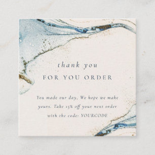 Cartão De Visita Quadrado Abstrato Blue Dourado Beachy Obrigado Pelo Seu Ped