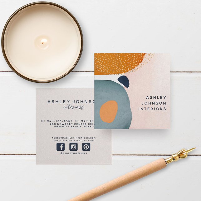 Cartão De Visita Quadrado Abstrato Blush Pink Terra Cotta Marinho Mídia Soci (Criador carregado)