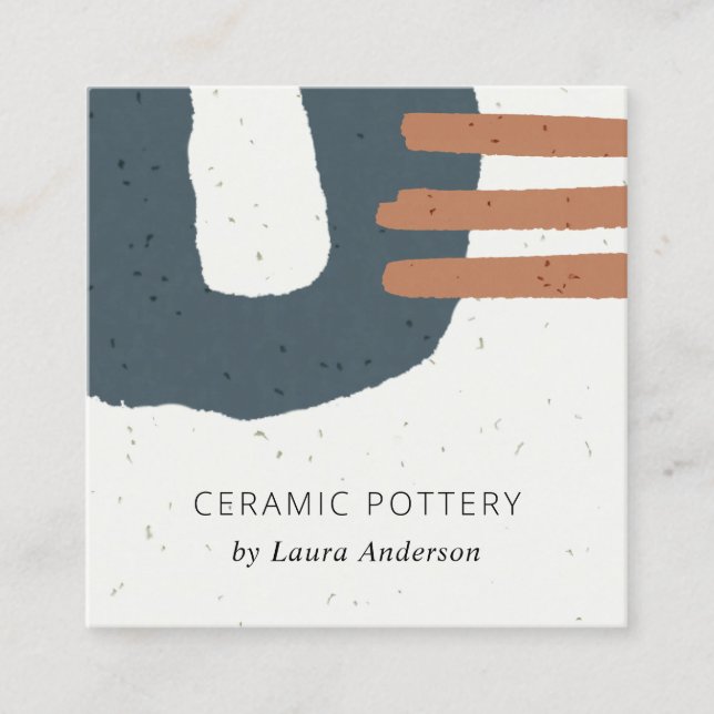 CARTÃO DE VISITA QUADRADO ABSTRATO CERAMIC TEXTURE BLUE BLACK RUST ESPECKED (Frente)