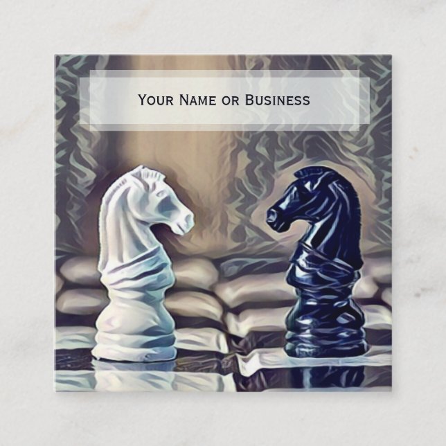 Cartão De Visita Quadrado Abstrato Classic Chess Knights (Frente)