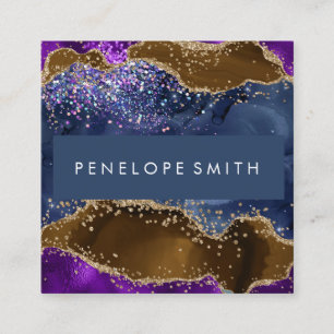 Cartão De Visita Quadrado Abstrato de Agato Púrpura azul-castanho