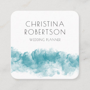 Cartão De Visita Quadrado abstrato de aquarela azul moderna