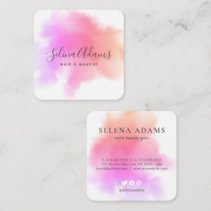 Cartão De Visita Quadrado Abstrato de Aquarela Rosa Púrpura Moderna