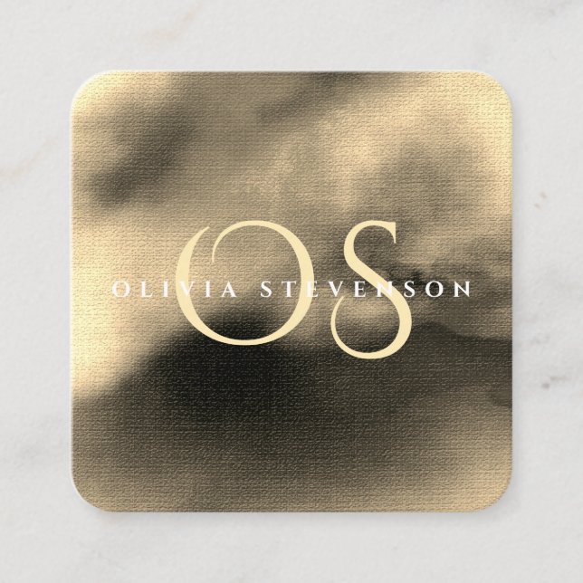 Cartão De Visita Quadrado Abstrato de Ouro de Aquarela de  Chic Monograma (Frente)