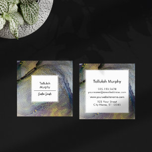 Cartão De Visita Quadrado Abstrato Denim Blue & Dourada Tinta Álcool Arte Lí