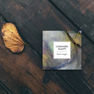 Cartão De Visita Quadrado Abstrato Denim Blue & Dourado Álcool Tinta Líqui