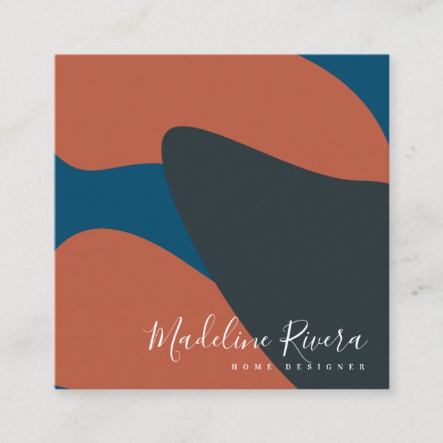 Cartão De Visita Quadrado Abstrato Designer Planner Terracotta Azul (Frente)