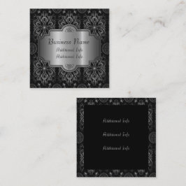 Cartão De Visita Quadrado Abstrato Floral Preto E Prata