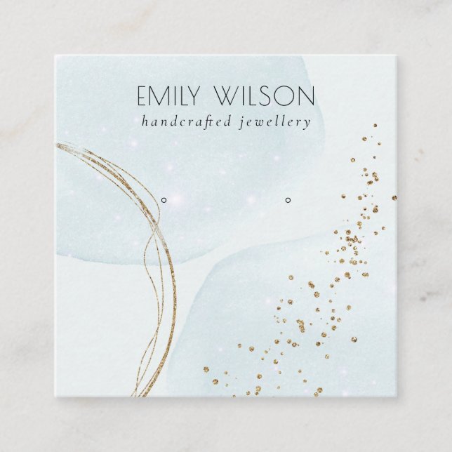 Cartão De Visita Quadrado Abstrato Glitter Blue Dourado Stud Earring Display (Frente)