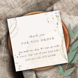 Cartão De Visita Quadrado Abstrato Ivory Dourado Obrigado Pelo Desconto Da O