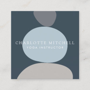 Cartão De Visita Quadrado Abstrato moderno, Zen Stones Blue Logo Yoga, Massa