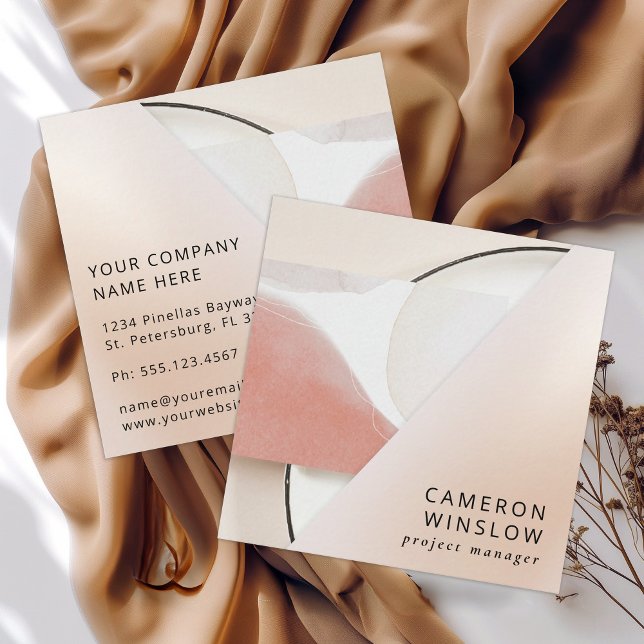 Cartão De Visita Quadrado Abstrato Neutro de Tons da Terra (Criador carregado)