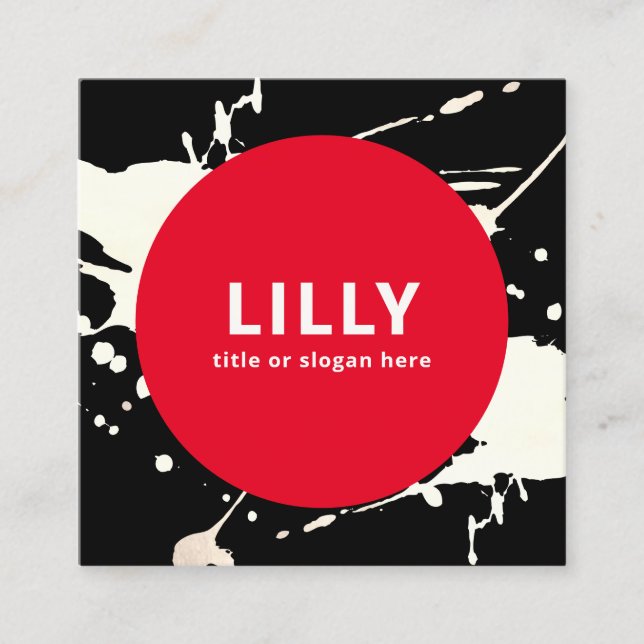 Cartão De Visita Quadrado Abstrato pintado com vermelho escuro (Frente)