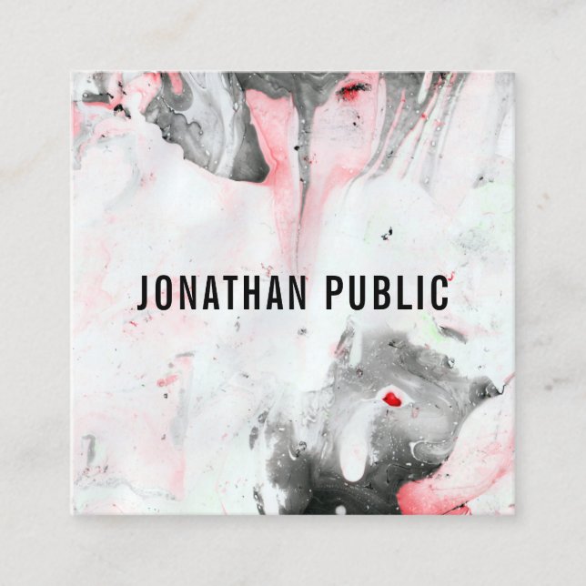 Cartão De Visita Quadrado Abstrato preto Modelo branco (Frente)