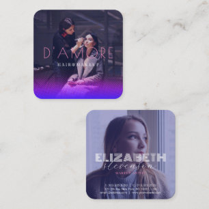 Cartão De Visita Quadrado Abstrato profissional 2 Fotografias rosa e roxo