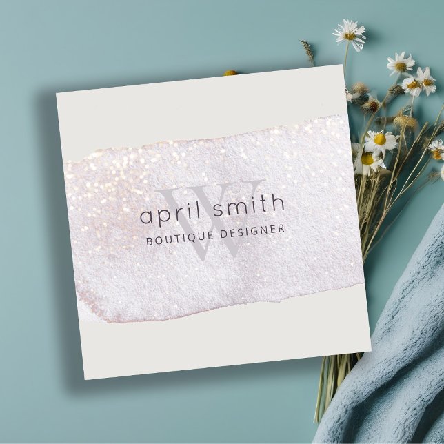 Cartão De Visita Quadrado Abstrato Purple Lilac Brush Stoke Monograma Brilha (Criador carregado)