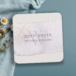 Cartão De Visita Quadrado Abstrato Purple Lilac Brush Stoke Monograma Brilha