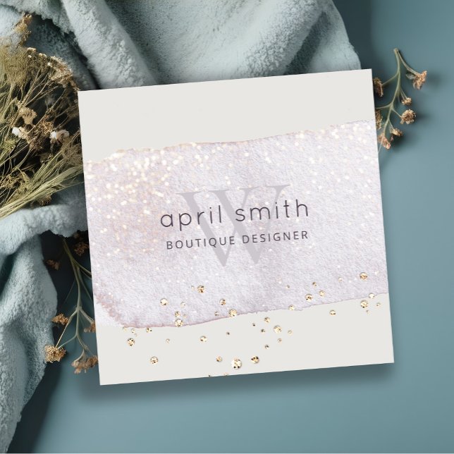 Cartão De Visita Quadrado Abstrato Purple Lilac Bruske Monograma Glitter (Criador carregado)