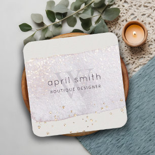 Cartão De Visita Quadrado Abstrato Purple Lilac Bruske Monograma Glitter