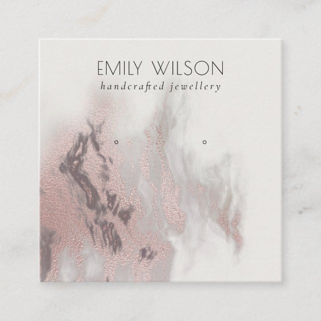 Cartão De Visita Quadrado Abstrato Rosa Dourado Agate Stud Earring Display (Frente)
