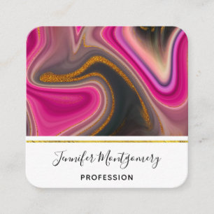 Cartão De Visita Quadrado Abstrato rosa e preto com espirros Douradas 