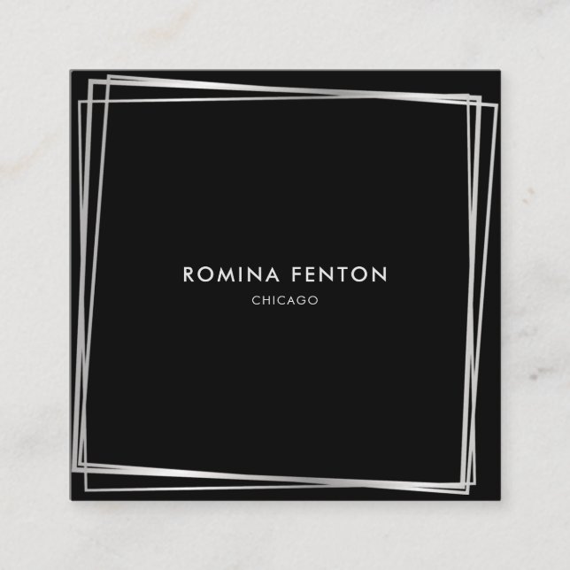 Cartão De Visita Quadrado Abstrato Silver Frames Moderno Professional (Frente)